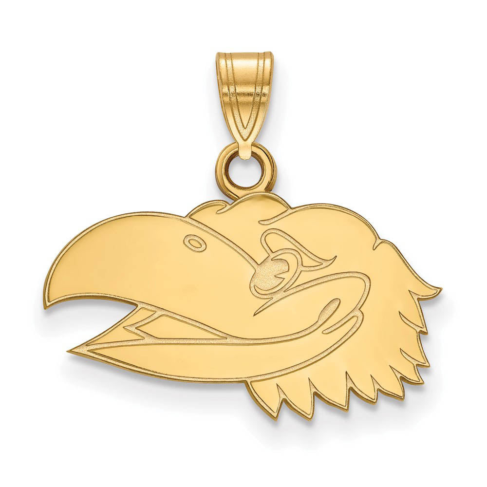 14k Yellow Gold U. of Kansas Small Left Profile Mascot Pendant, Item P20683 by The Black Bow Jewelry Co.