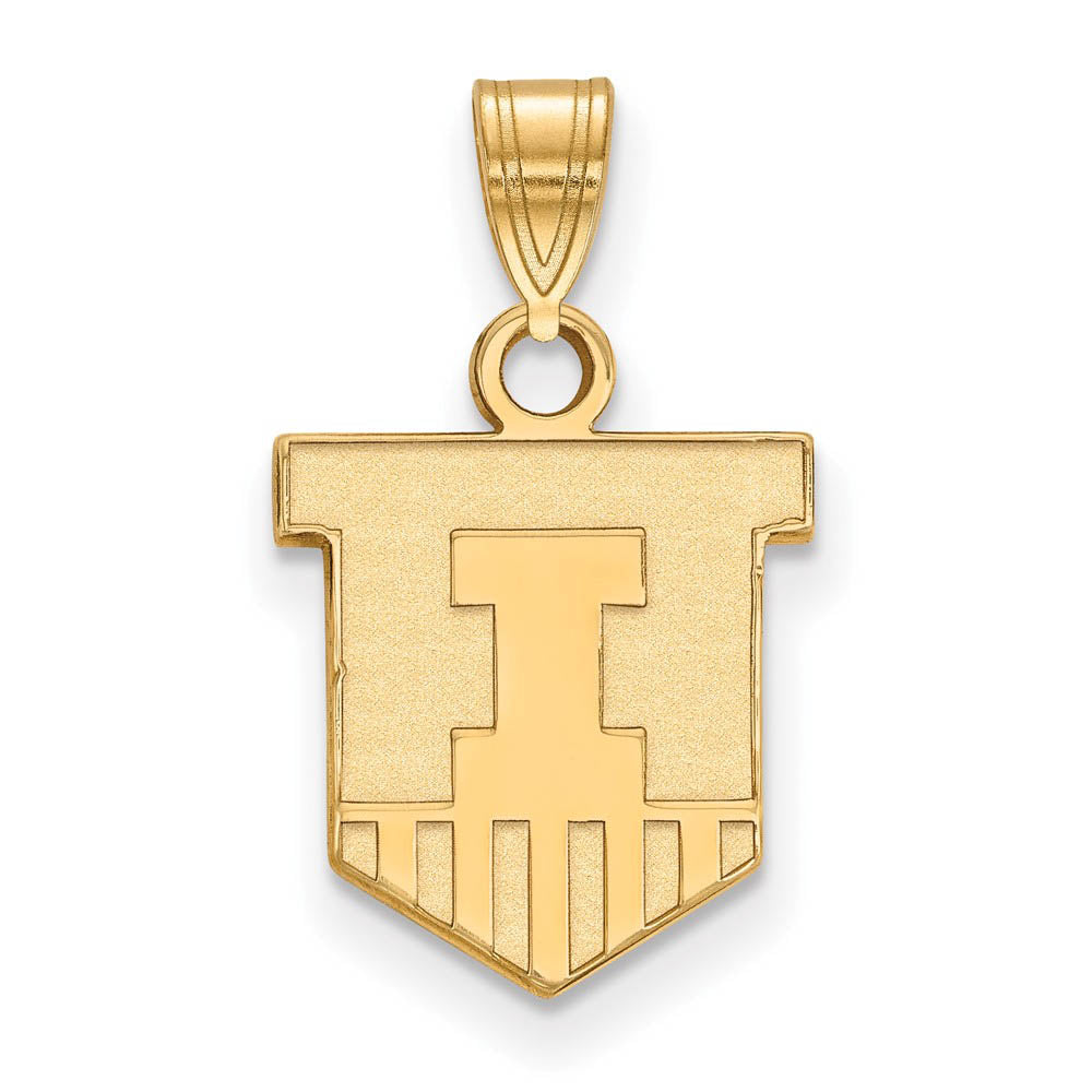 14k Yellow Gold U. of Illinois Small Shield Logo Pendant, Item P20698 by The Black Bow Jewelry Co.