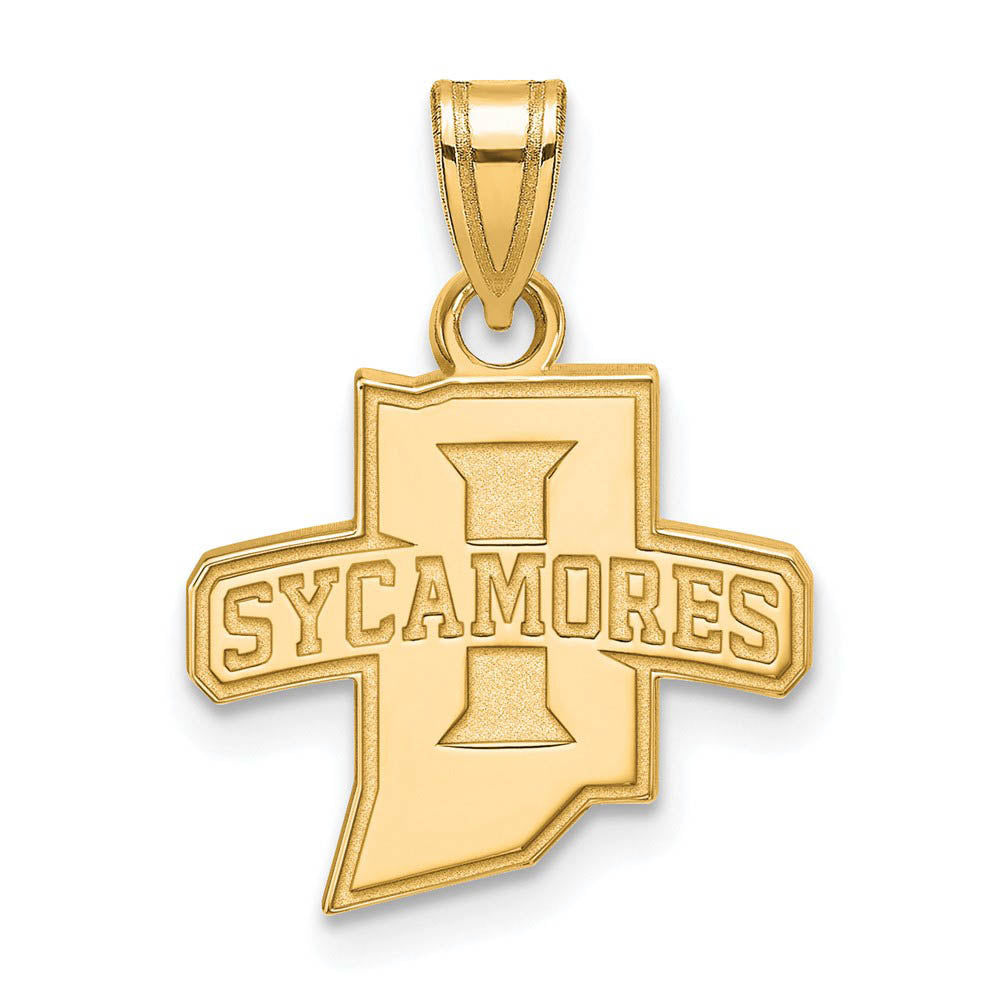 14k Gold Plated Silver Indiana State Small 'Sycamores' Pendant, Item P20750 by The Black Bow Jewelry Co.