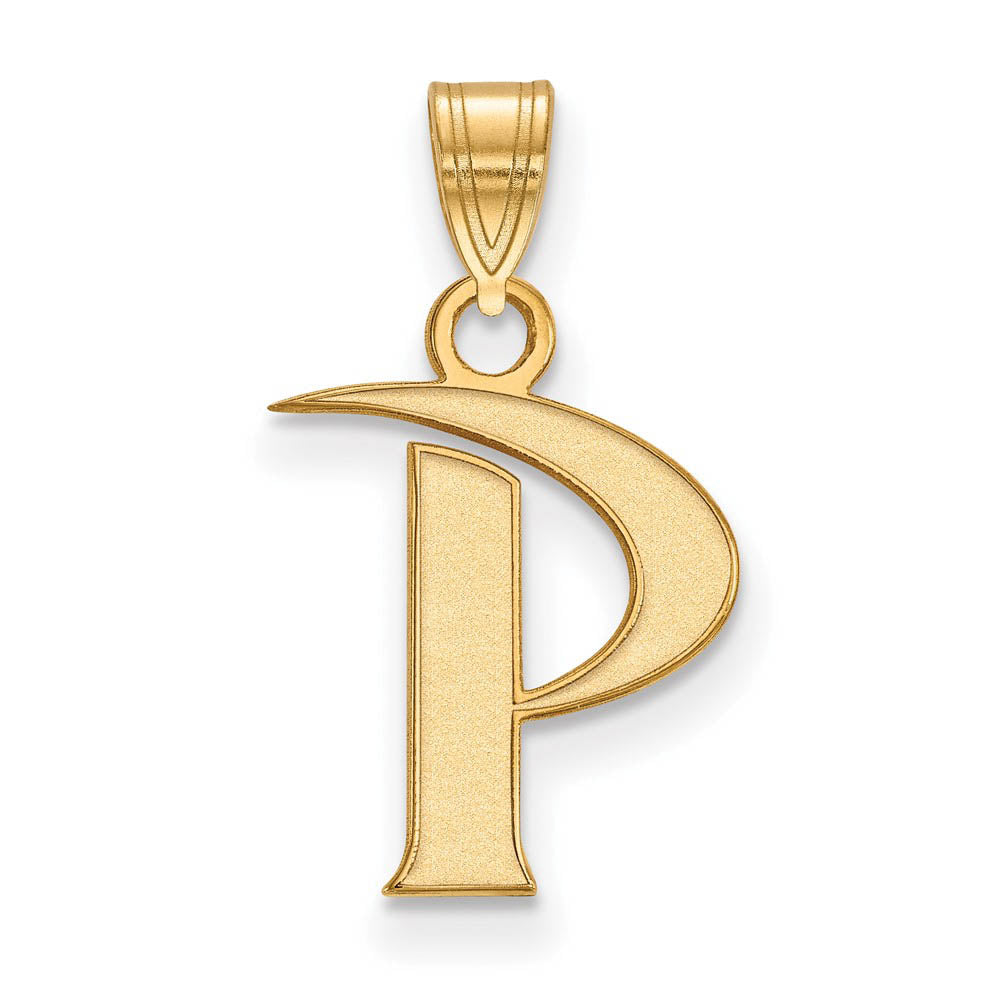 14k Gold Plated Silver Pepperdine U. Small Initial P Pendant, Item P20754 by The Black Bow Jewelry Co.