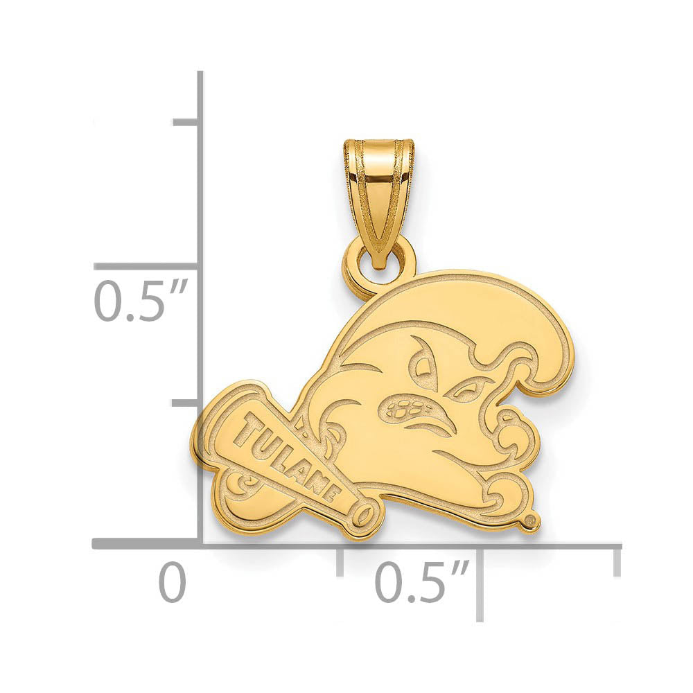Alternate view of the 14k Gold Plated Silver Tulane U. Small Pendant by The Black Bow Jewelry Co.