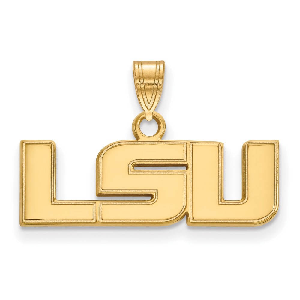 14k Gold Plated Silver Louisiana State Small 'LSU' Pendant, Item P20791 by The Black Bow Jewelry Co.