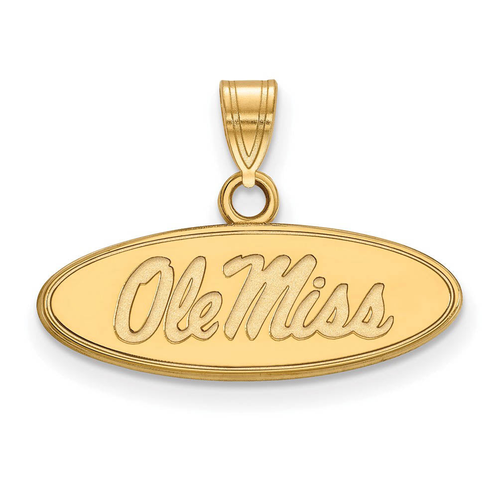 14k Gold Plated Silver U. of Mississippi Small Oval 'Ole Miss' Pendant, Item P20818 by The Black Bow Jewelry Co.