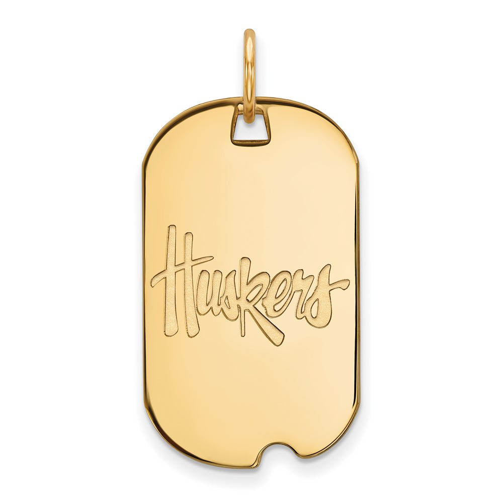 14k Gold Plated Silver U. of Nebraska 'Huskers' Dog Tag Pendant, Item P20852 by The Black Bow Jewelry Co.