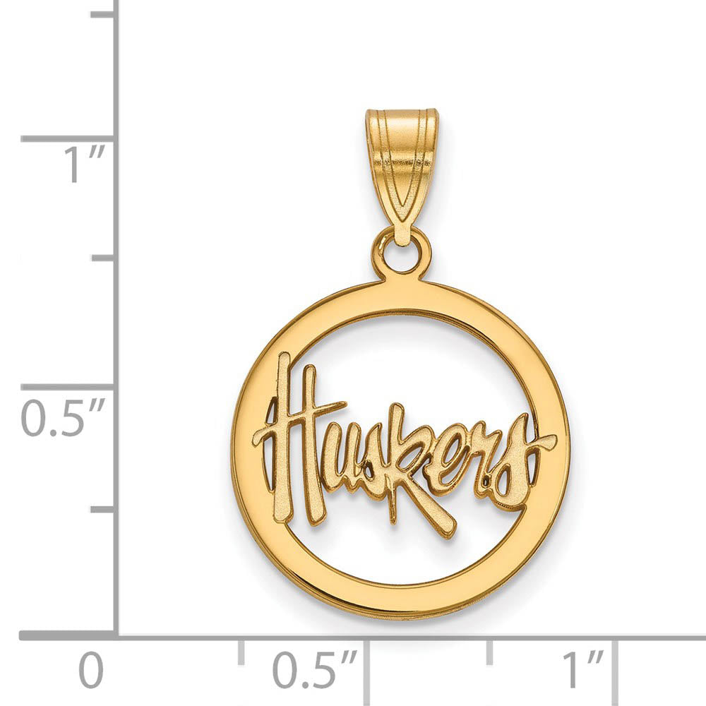 Alternate view of the 14k Gold Plated Silver U. of Nebraska Small Circle 'Huskers' Pendant by The Black Bow Jewelry Co.