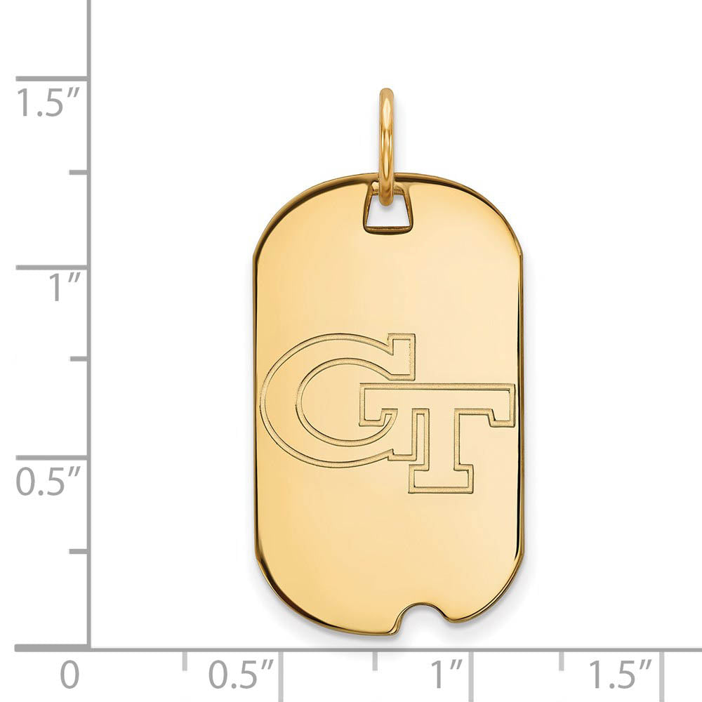 Alternate view of the 14k Gold Plated Silver Georgia Technology Dog Tag Pendant by The Black Bow Jewelry Co.