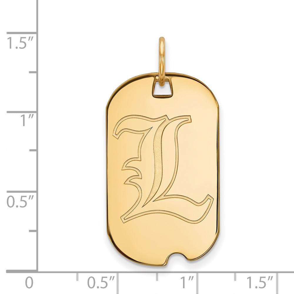 Alternate view of the 14k Gold Plated Silver U. of Louisville Dog Tag Pendant by The Black Bow Jewelry Co.