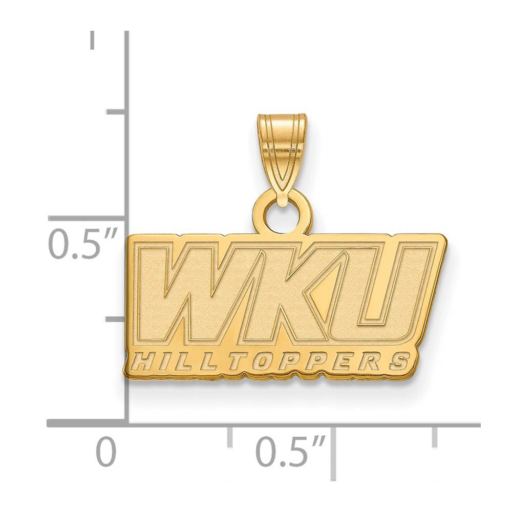 Alternate view of the 14k Gold Plated Silver Western Kentucky U. Small 'WKU' Pendant by The Black Bow Jewelry Co.