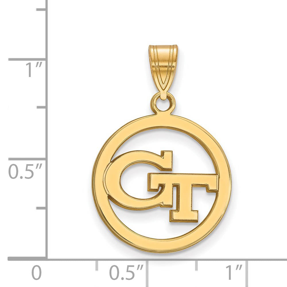 Alternate view of the 14k Gold Plated Silver Georgia Technology Small Circle Pendant by The Black Bow Jewelry Co.