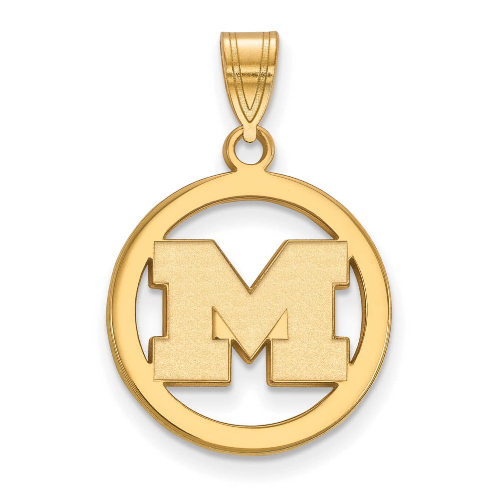 14k Gold Plated Silver U. of Michigan Small Initial M Circle Pendant, Item P20922 by The Black Bow Jewelry Co.