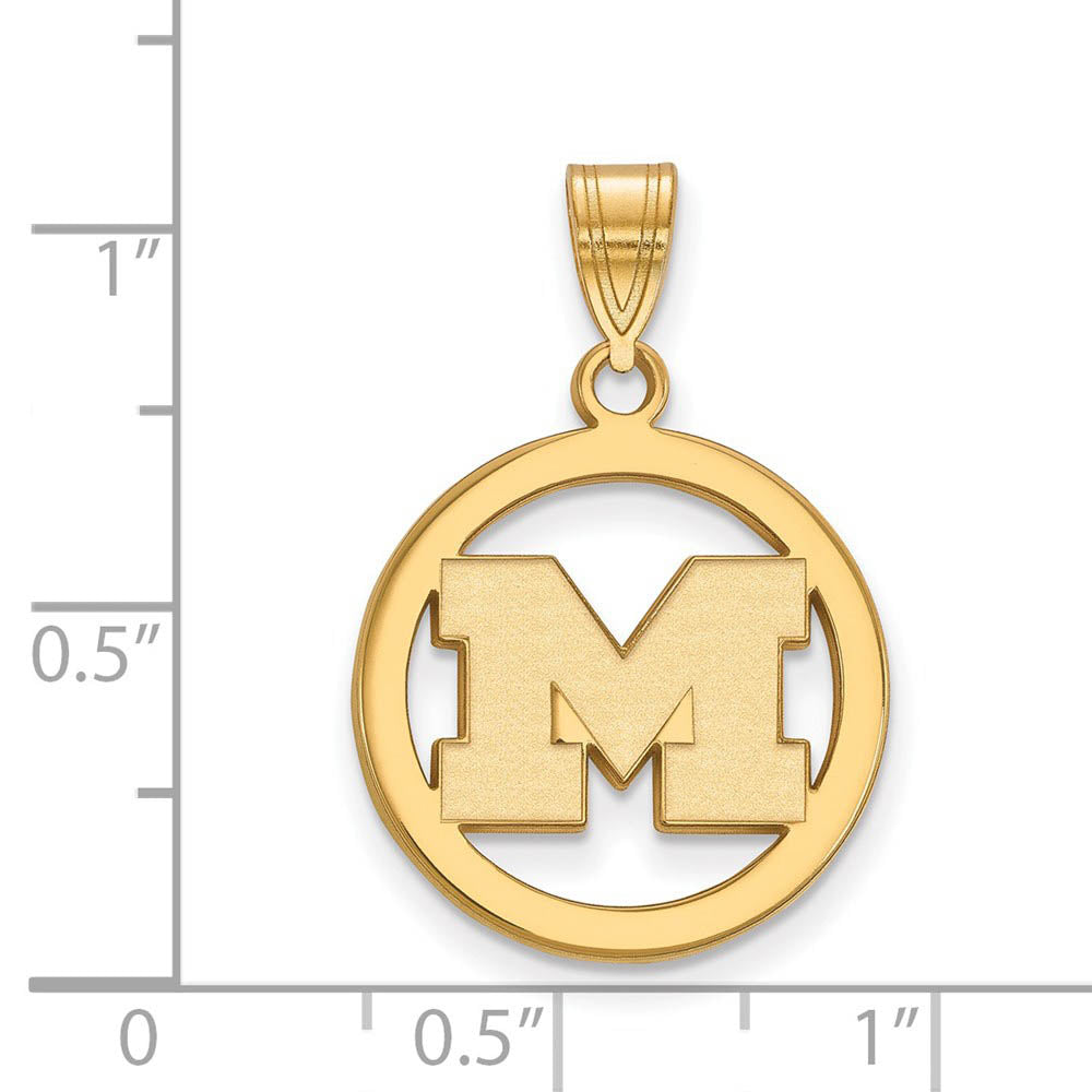 Alternate view of the 14k Gold Plated Silver U. of Michigan Small Initial M Circle Pendant by The Black Bow Jewelry Co.