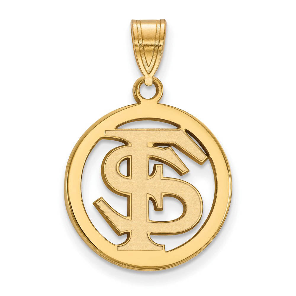 14k Gold Plated Silver Florida State Small Circle Pendant, Item P20927 by The Black Bow Jewelry Co.