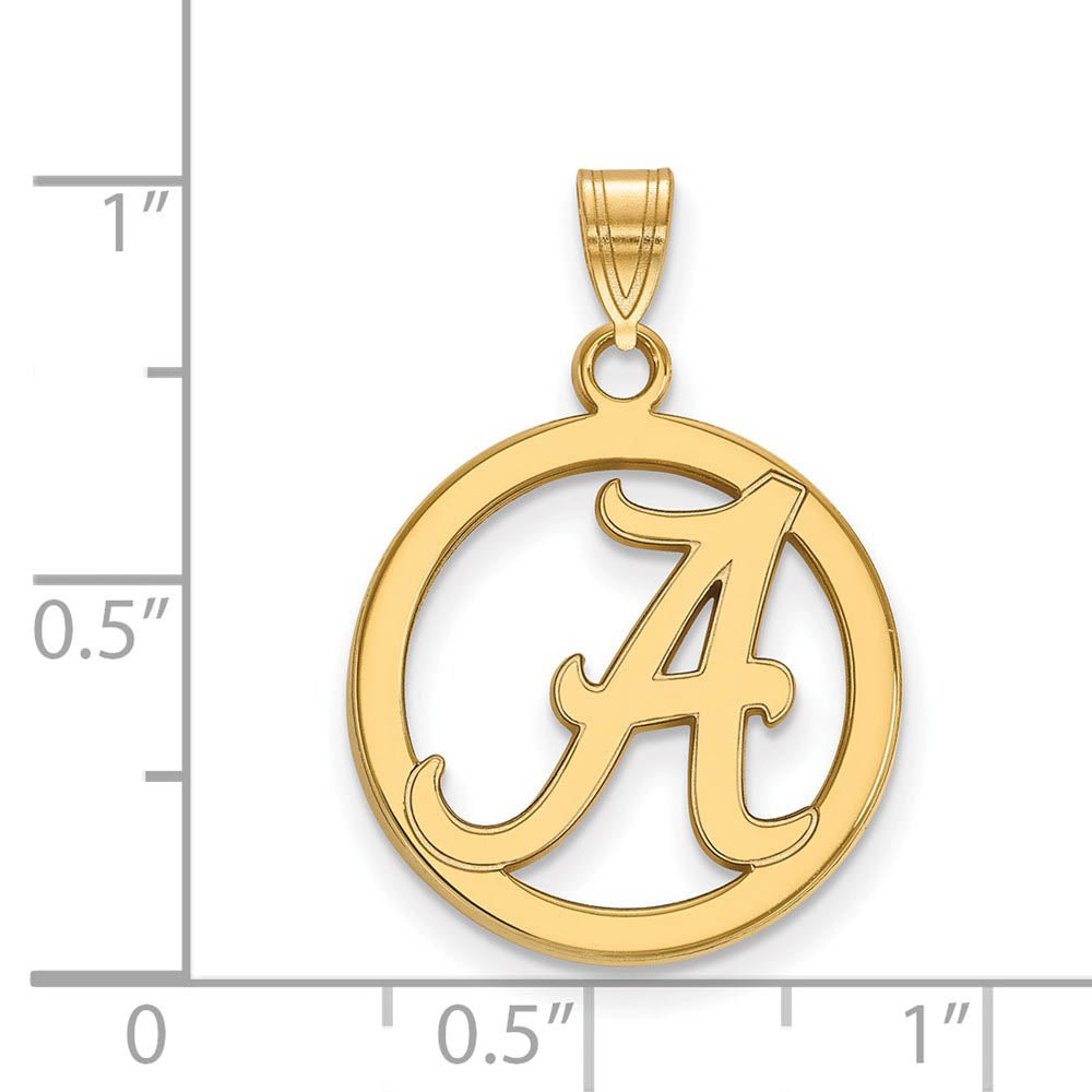 Alternate view of the 14k Gold Plated Silver U. of Alabama Small Initial A Circle Pendant by The Black Bow Jewelry Co.