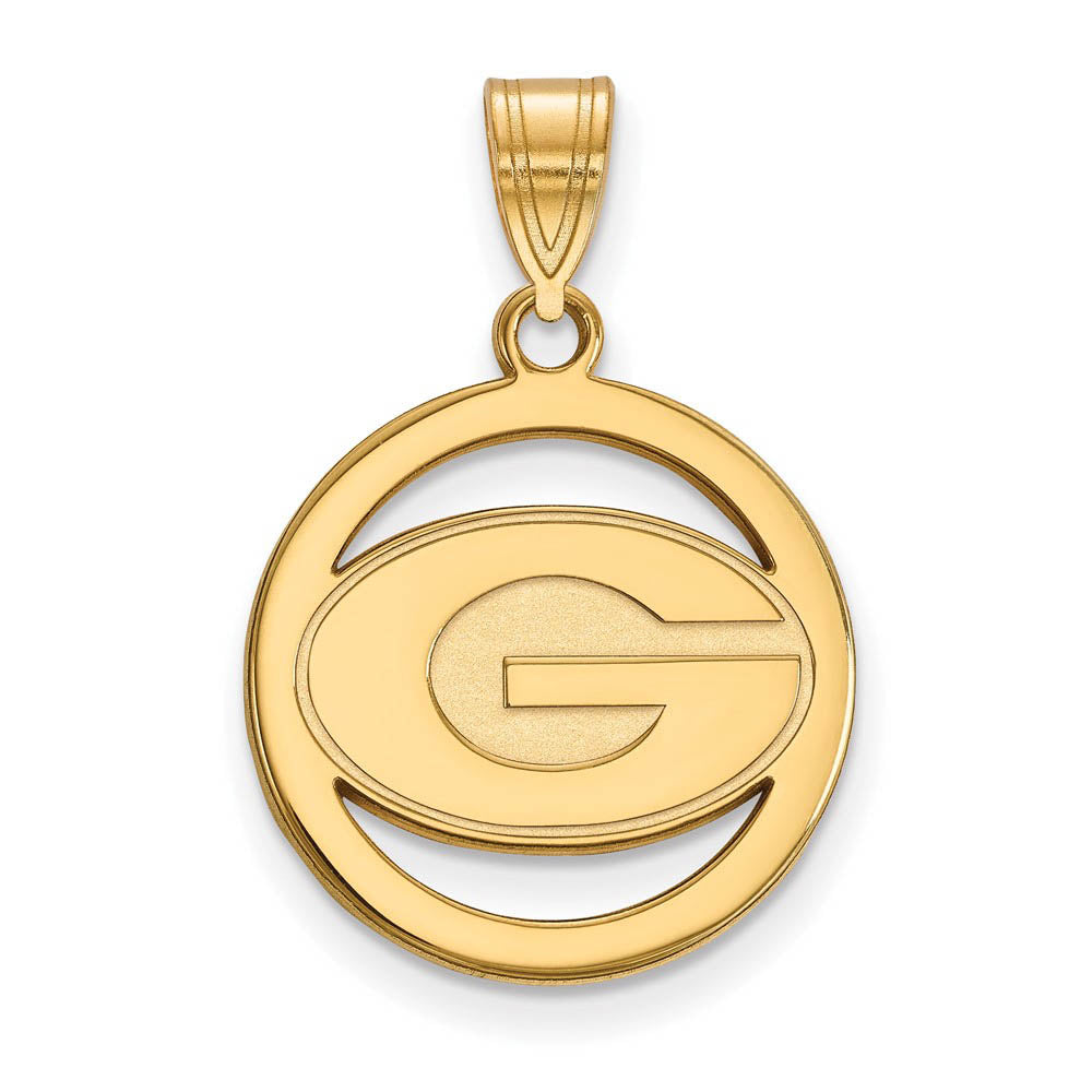 14k Gold Plated Silver U. of Georgia Small 'G' Circle Pendant, Item P20933 by The Black Bow Jewelry Co.