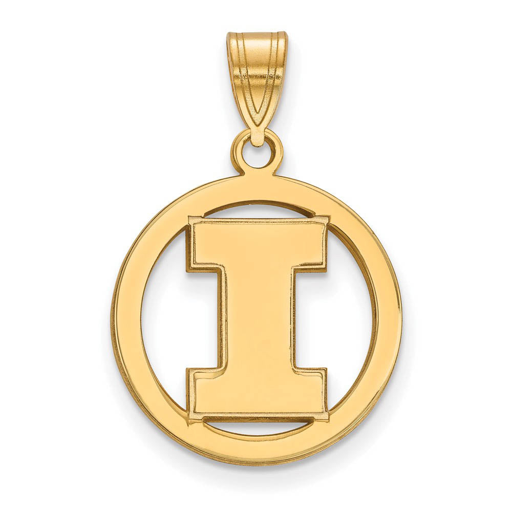 14k Gold Plated Silver U. of Illinois Small Initial I Circle Pendant, Item P20934 by The Black Bow Jewelry Co.