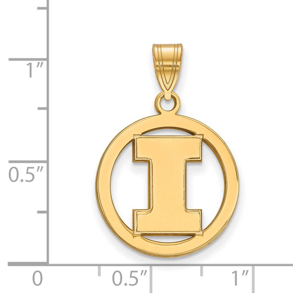 Alternate view of the 14k Gold Plated Silver U. of Illinois Small Initial I Circle Pendant by The Black Bow Jewelry Co.