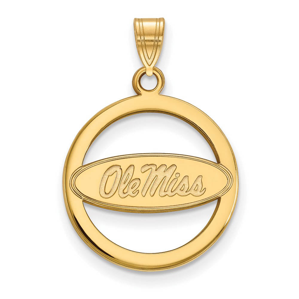 14k Gold Plated Silver U. of Mississippi Small Circle Pendant, Item P20937 by The Black Bow Jewelry Co.