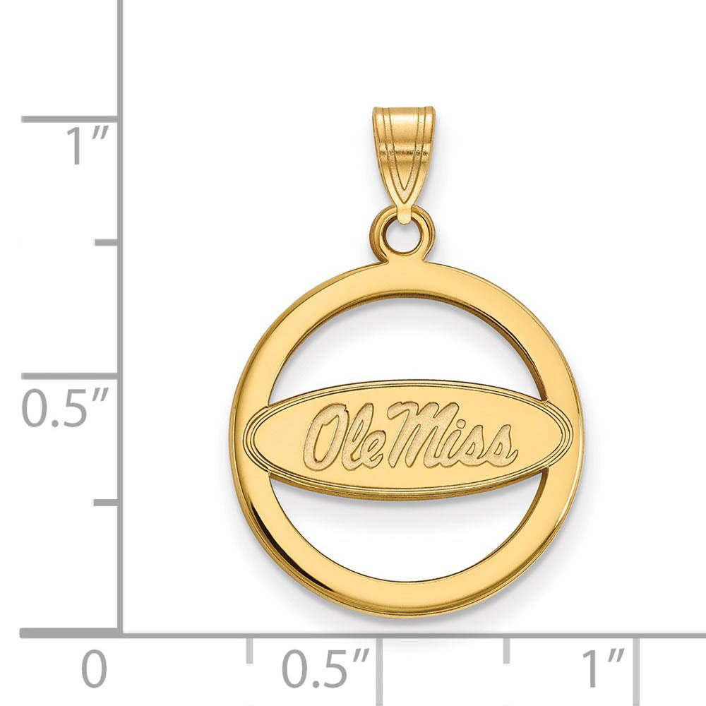 Alternate view of the 14k Gold Plated Silver U. of Mississippi Small Circle Pendant by The Black Bow Jewelry Co.