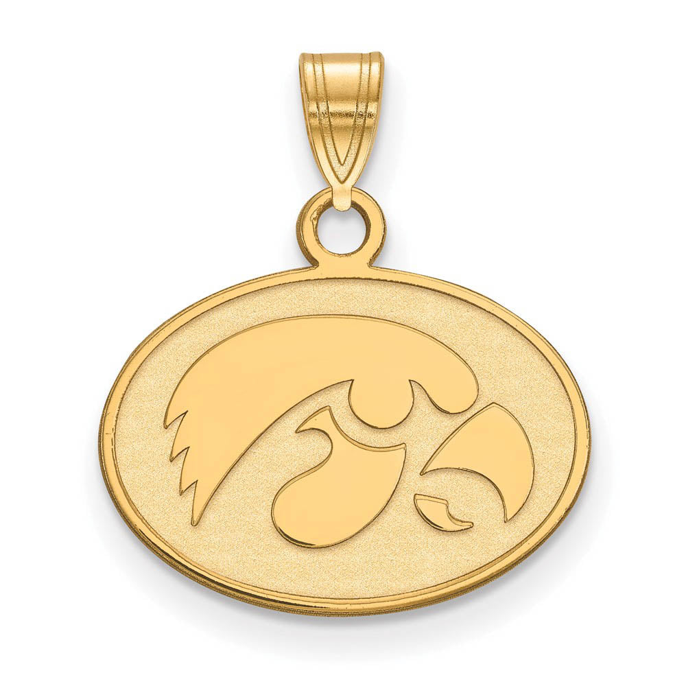 14k Gold Plated Silver U. of Iowa Small Oval Mascot Pendant, Item P20962 by The Black Bow Jewelry Co.