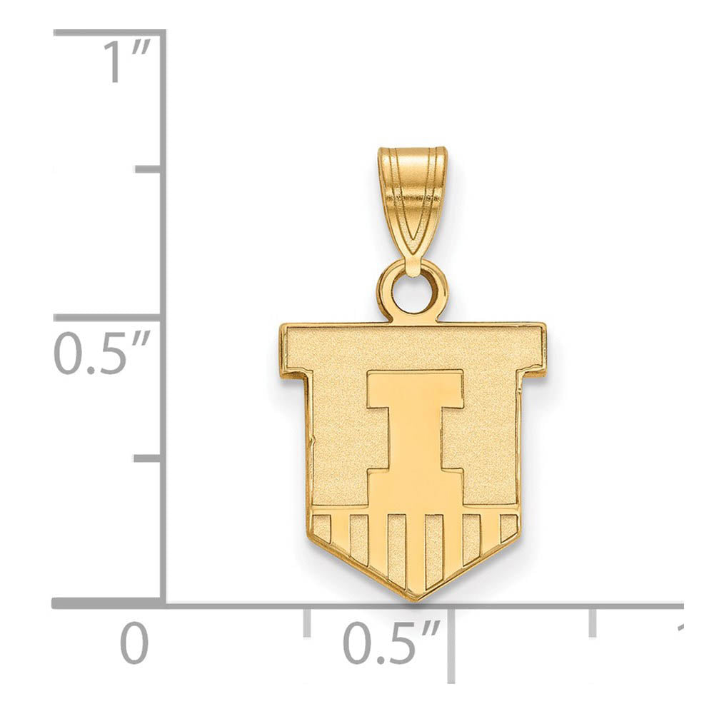 Alternate view of the 14k Gold Plated Silver U. of Illinois Small Shield Logo Pendant by The Black Bow Jewelry Co.
