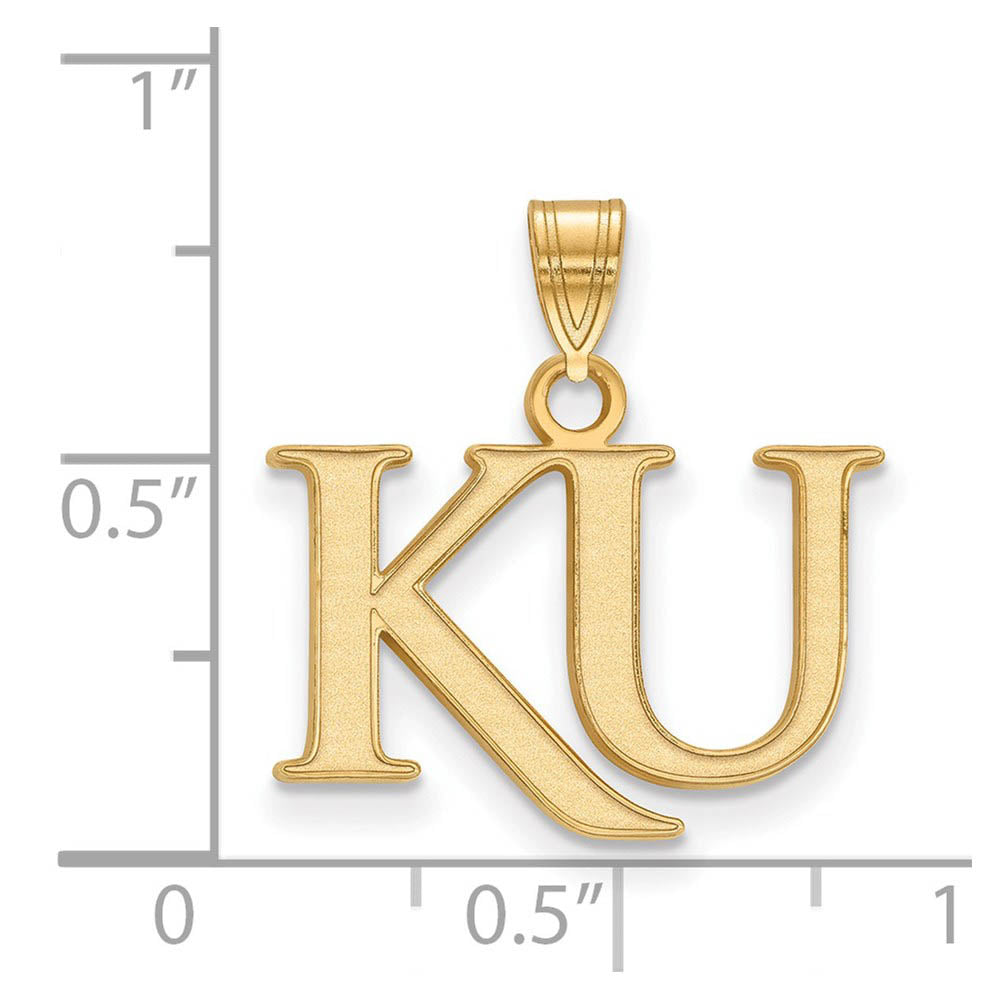 Alternate view of the 14k Gold Plated Silver U. of Kansas Small 'KU' Pendant by The Black Bow Jewelry Co.