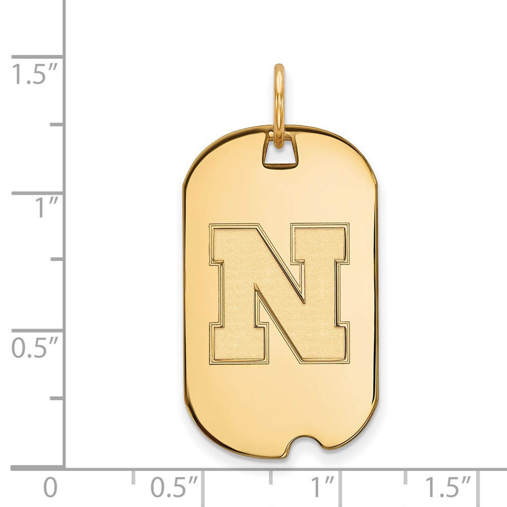 Alternate view of the 14k Gold Plated Silver U. of Nebraska Initial N Dog Tag Pendant by The Black Bow Jewelry Co.