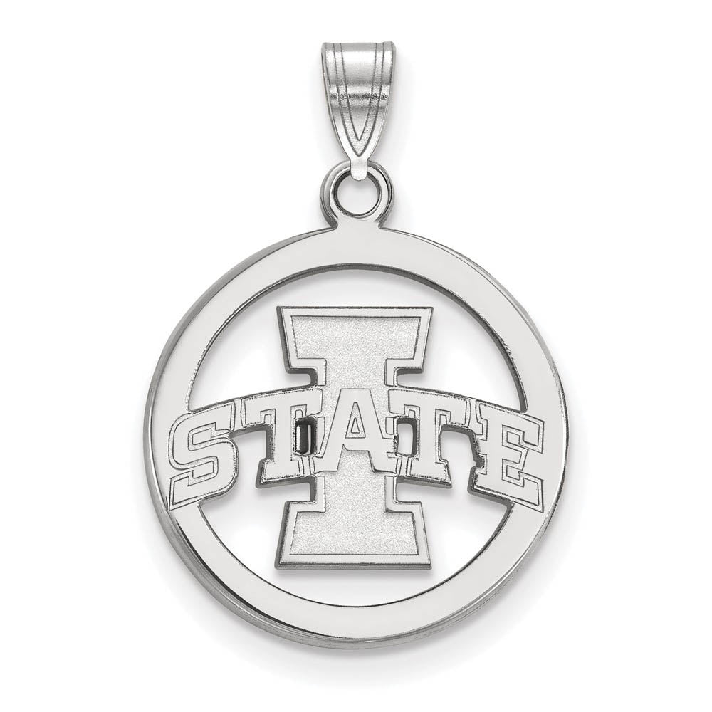 Sterling Silver Iowa State Small Circle Pendant, Item P21117 by The Black Bow Jewelry Co.