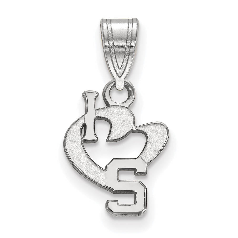 Sterling Silver Michigan State Small I Love Logo Pendant, Item P21137 by The Black Bow Jewelry Co.