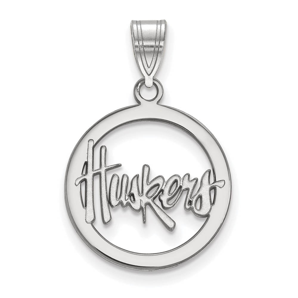 Sterling Silver U. of Nebraska Small Circle 'Huskers' Pendant, Item P21139 by The Black Bow Jewelry Co.