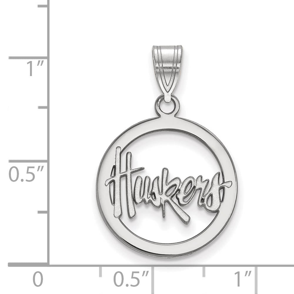 Alternate view of the Sterling Silver U. of Nebraska Small Circle 'Huskers' Pendant by The Black Bow Jewelry Co.