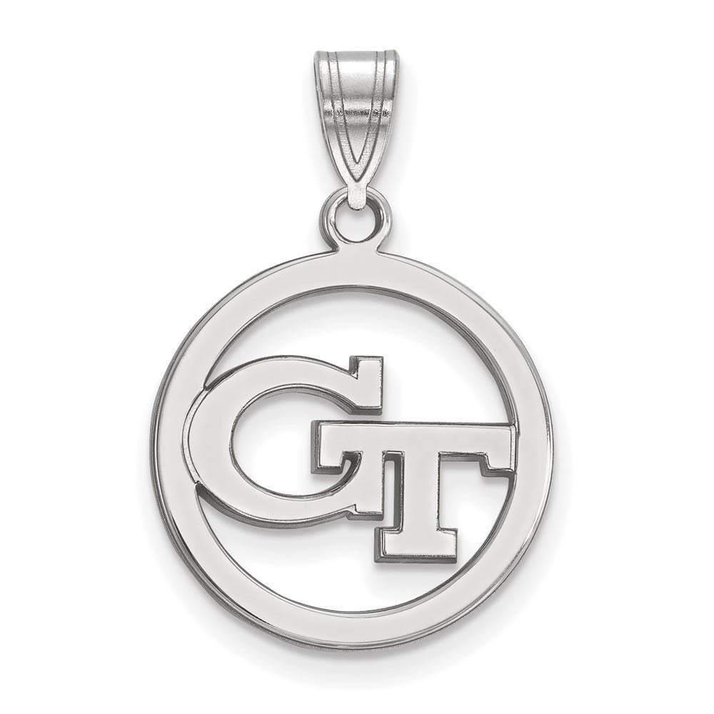 Sterling Silver Georgia Technology Small Circle Pendant, Item P21166 by The Black Bow Jewelry Co.