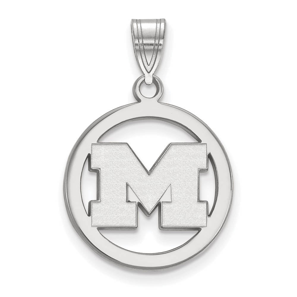 Sterling Silver U. of Michigan Small Initial M Circle Pendant, Item P21183 by The Black Bow Jewelry Co.
