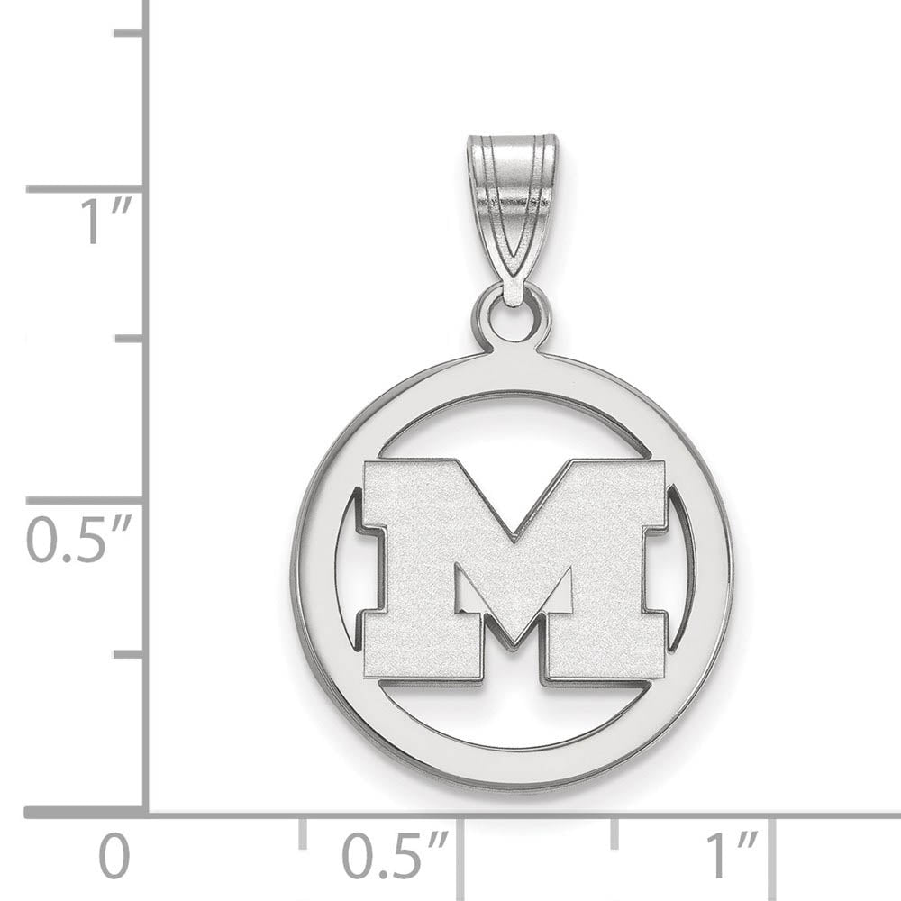 Alternate view of the Sterling Silver U. of Michigan Small Initial M Circle Pendant by The Black Bow Jewelry Co.