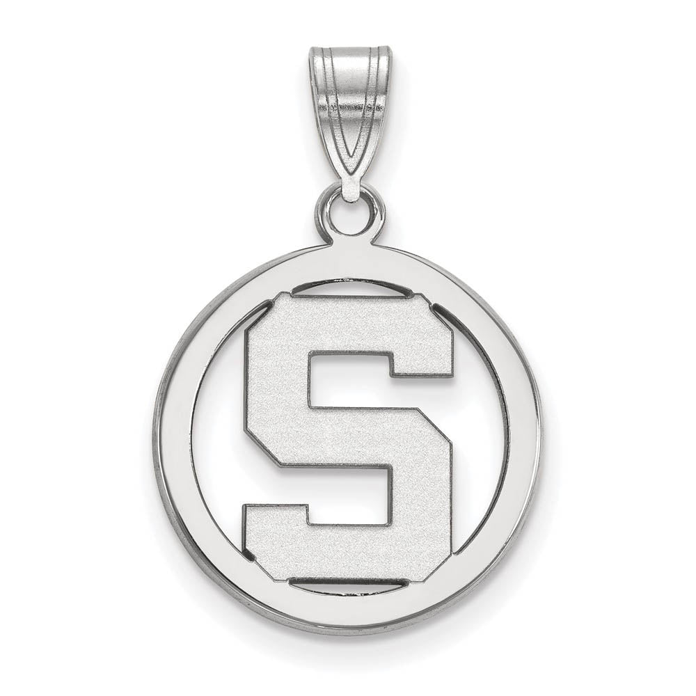 Sterling Silver Michigan State Small Initial S Circle Pendant, Item P21190 by The Black Bow Jewelry Co.