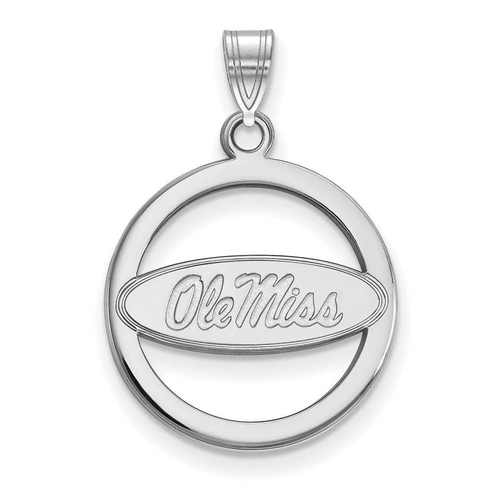 Sterling Silver U. of Mississippi Small Circle Pendant, Item P21198 by The Black Bow Jewelry Co.