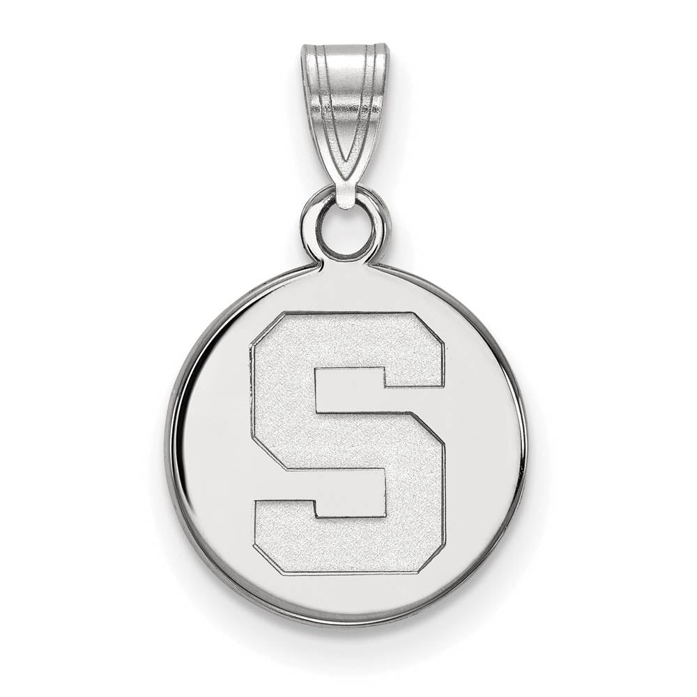 Sterling Silver Michigan State Small Initial S Disc Pendant, Item P21204 by The Black Bow Jewelry Co.