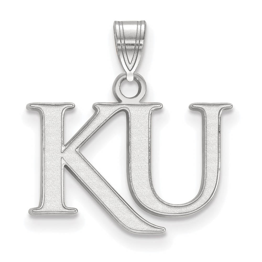 Sterling Silver U. of Kansas Small 'KU' Pendant, Item P21228 by The Black Bow Jewelry Co.