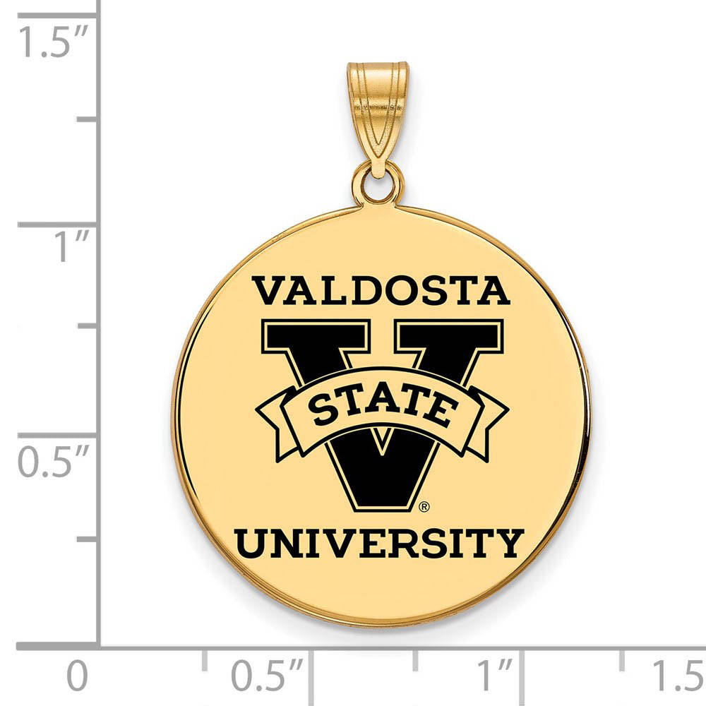 Alternate view of the 14k Gold Plated Silver Valdosta State XL Enamel Disc Pendant by The Black Bow Jewelry Co.