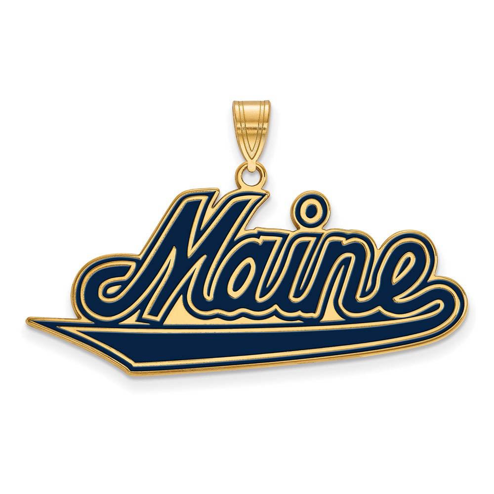 14k Gold Plated Silver U. of Maine XL Enamel Pendant, Item P21286 by The Black Bow Jewelry Co.