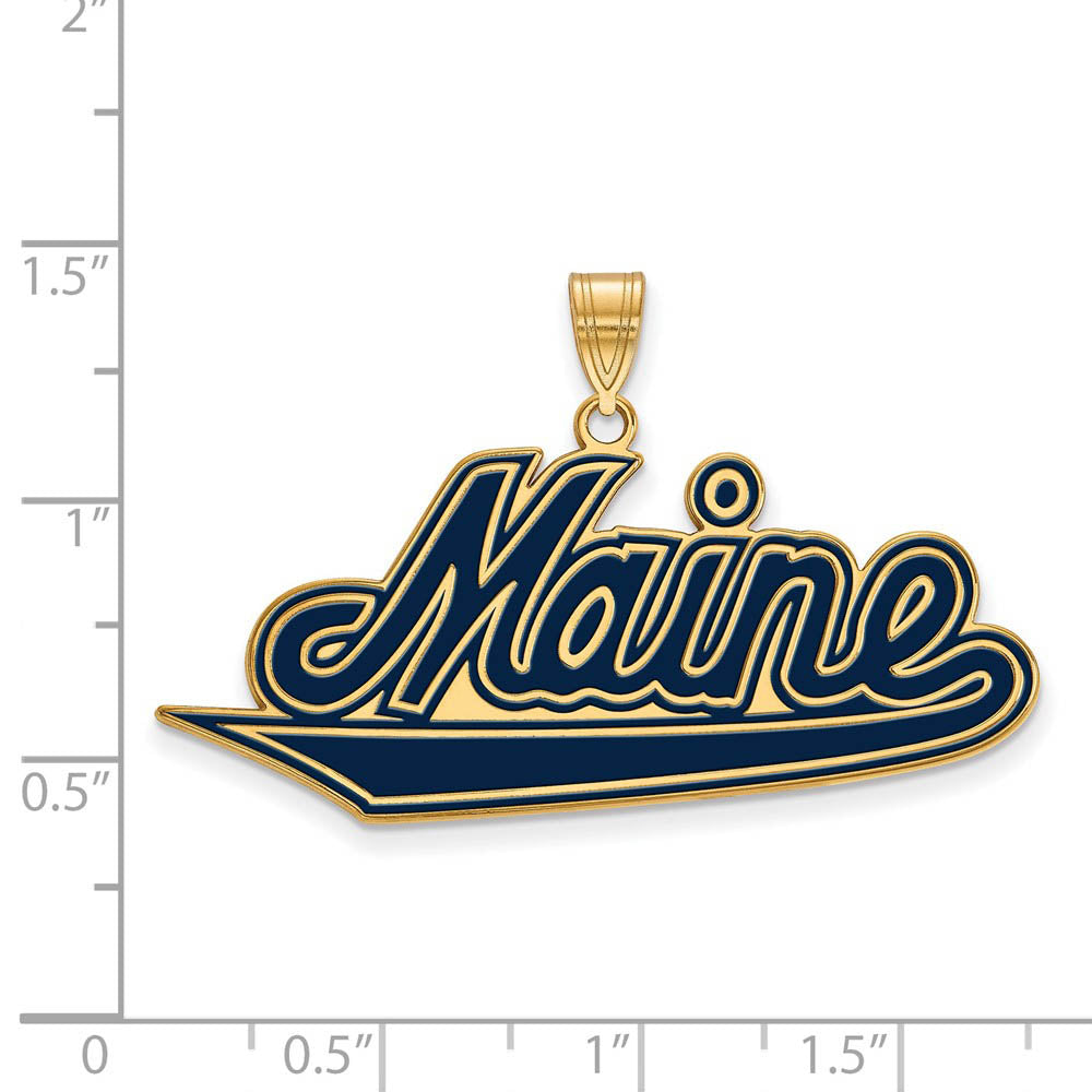Alternate view of the 14k Gold Plated Silver U. of Maine XL Enamel Pendant by The Black Bow Jewelry Co.