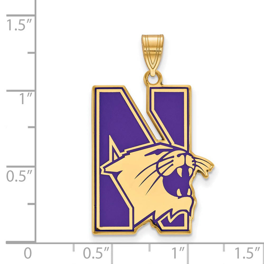 Alternate view of the 14k Gold Plated Silver Northwestern U. XL Enamel Pendant by The Black Bow Jewelry Co.