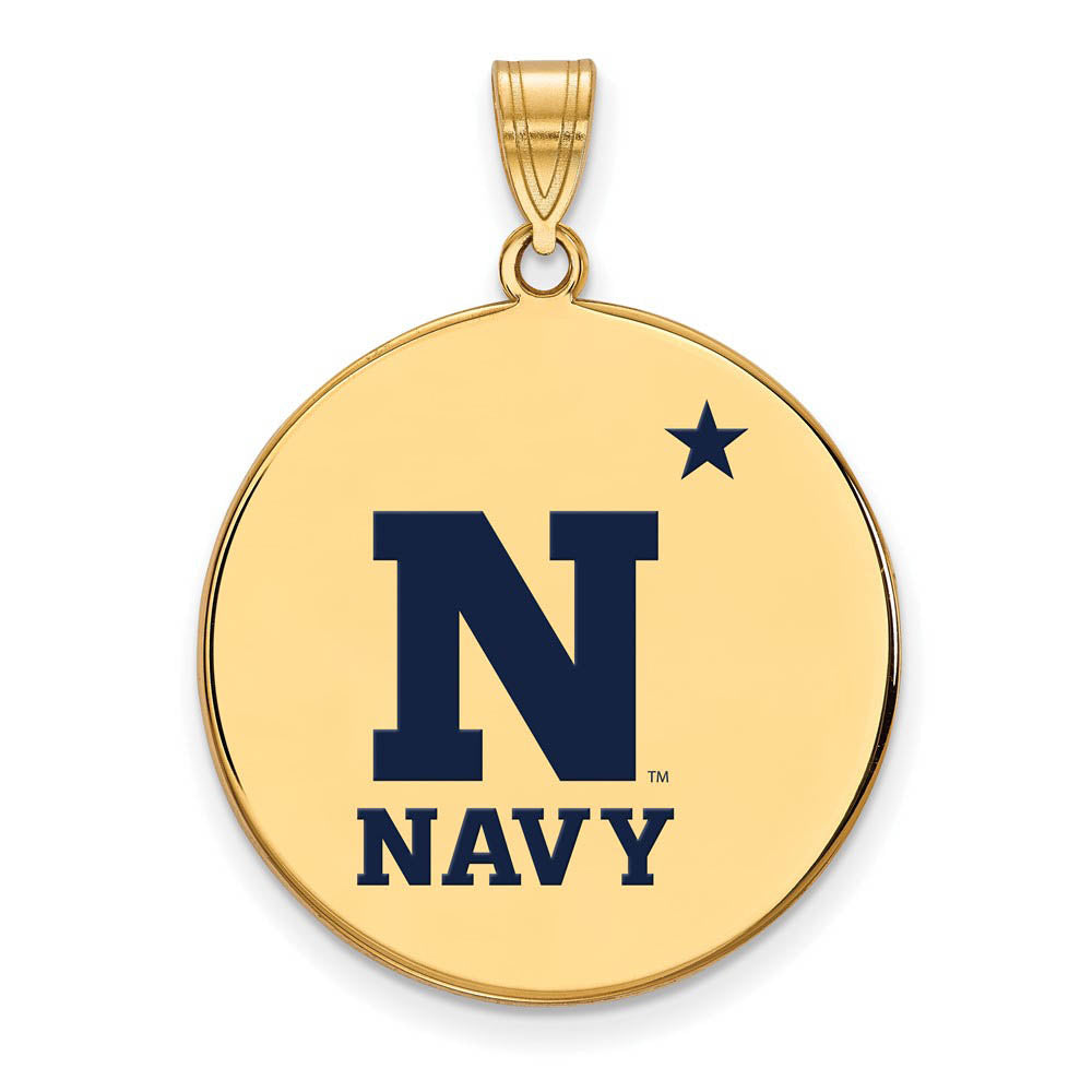 14k Gold Plated Silver U.S. Naval Academy XL Enamel Disc Pendant, Item P21298 by The Black Bow Jewelry Co.