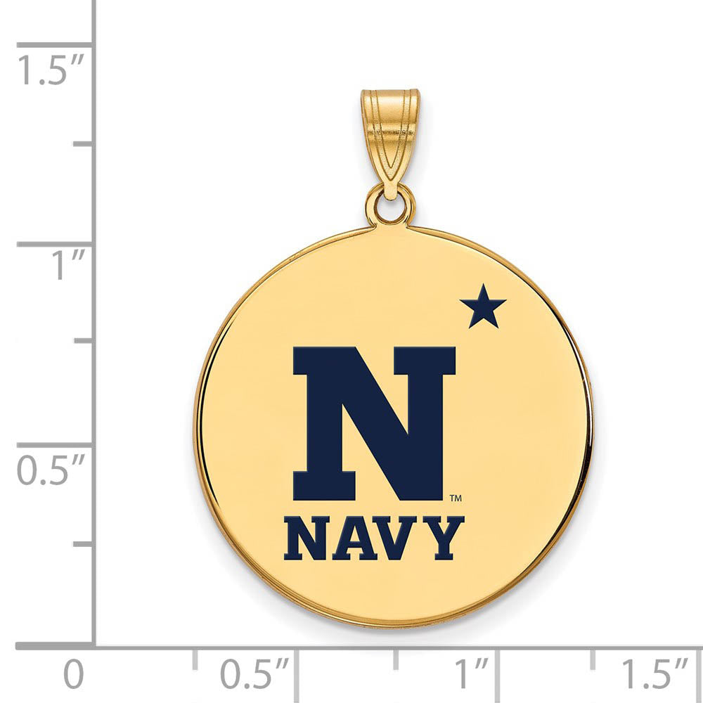 Alternate view of the 14k Gold Plated Silver U.S. Naval Academy XL Enamel Disc Pendant by The Black Bow Jewelry Co.