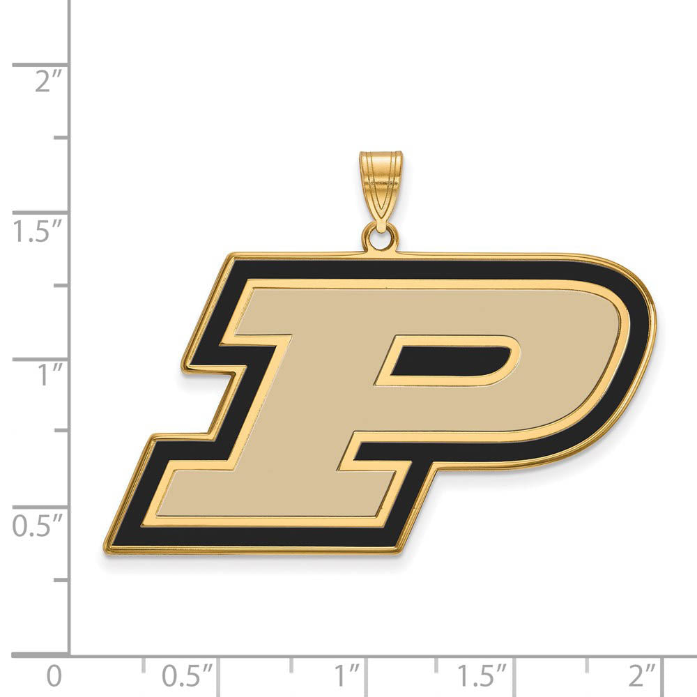 Alternate view of the 14k Gold Plated Silver Purdue XL Enamel 'P' Pendant by The Black Bow Jewelry Co.