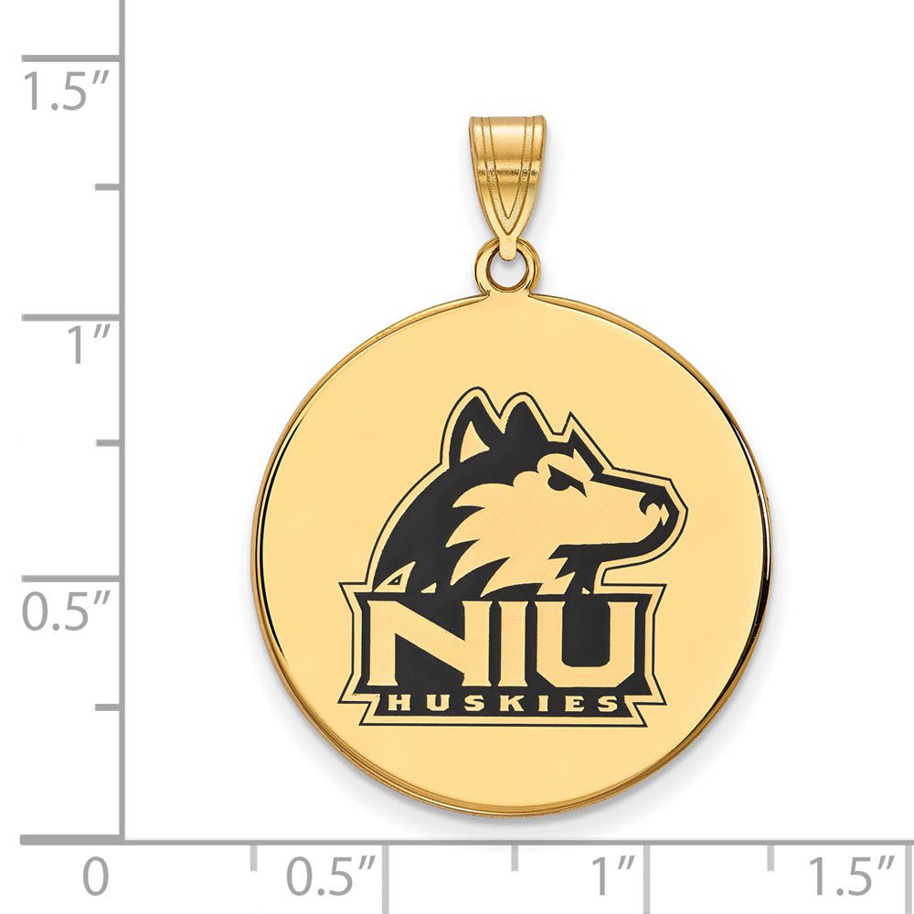 Alternate view of the 14k Gold Plate Silver Northern Illinois U. XL Enamel Disc Pendant by The Black Bow Jewelry Co.