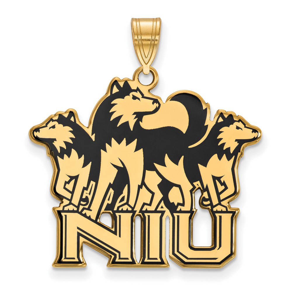 14k Gold Plated Silver Northern Illinois U. XL Enamel Pendant, Item P21306 by The Black Bow Jewelry Co.