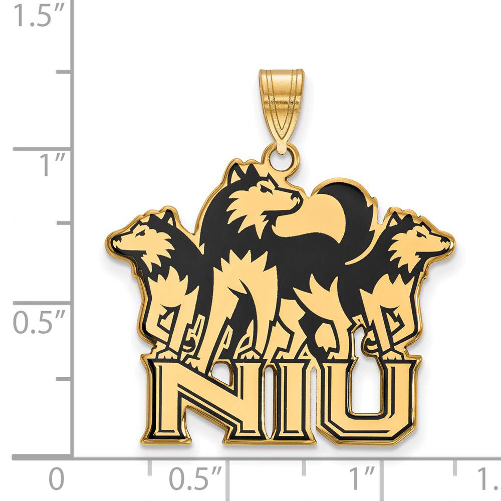 Alternate view of the 14k Gold Plated Silver Northern Illinois U. XL Enamel Pendant by The Black Bow Jewelry Co.