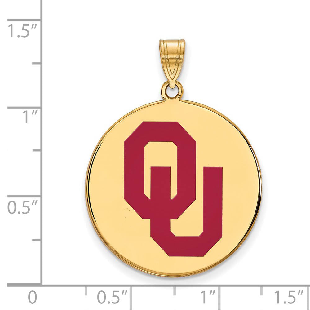 Alternate view of the 14k Gold Plated Silver U. of Oklahoma XL Enamel 'OU' Disc Pendant by The Black Bow Jewelry Co.