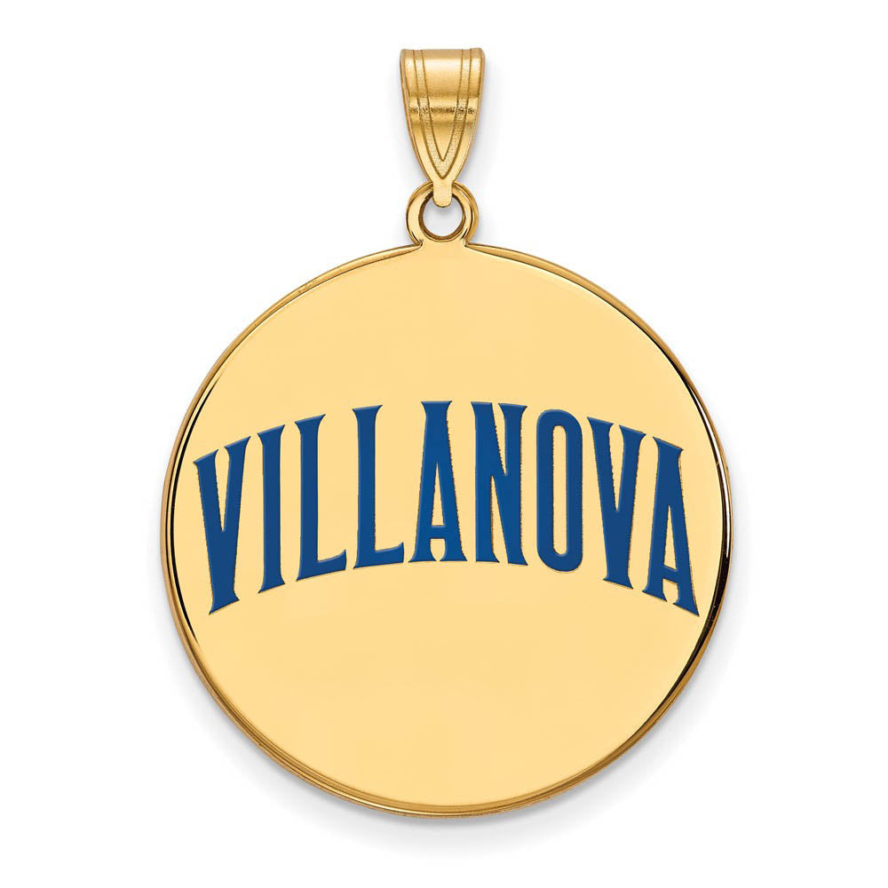 14k Gold Plated Silver Villanova U. XL Enamel Script Disc Pendant, Item P21311 by The Black Bow Jewelry Co.