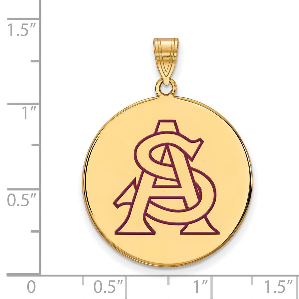 Alternate view of the 14k Gold Plated Silver Arizona State XL Enamel Disc Pendant by The Black Bow Jewelry Co.